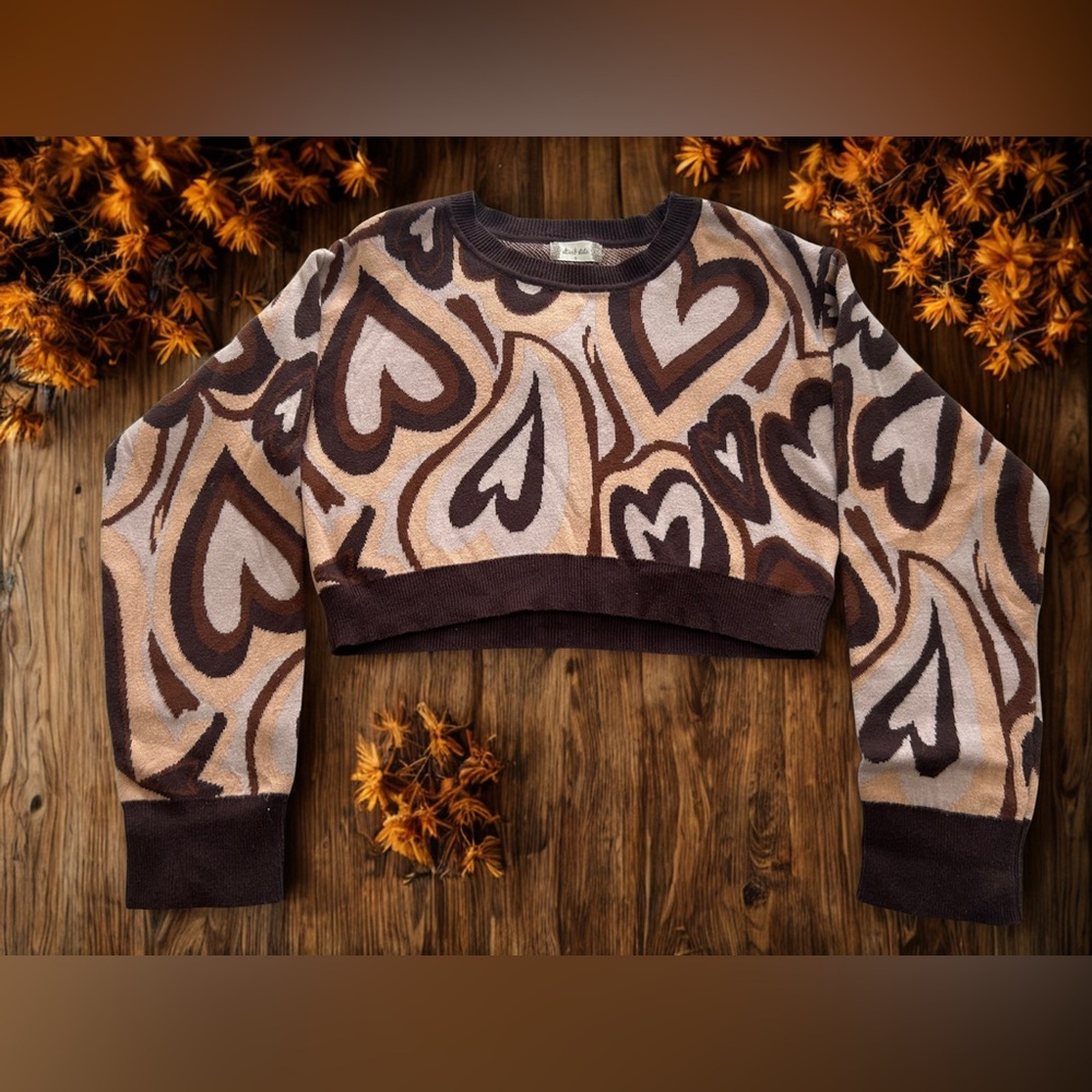 Altar'd State Heart Patterned Kids Jacket - Brown and Cream